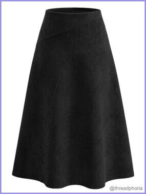 Faux Suede Midi Skirt High Waist A Line
